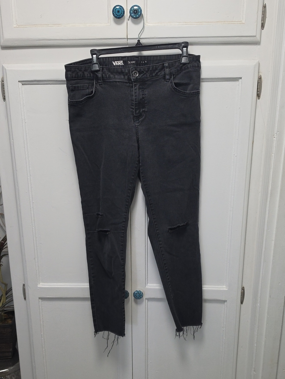 Vans Women's Black Skinny Jeans with Knee Rips